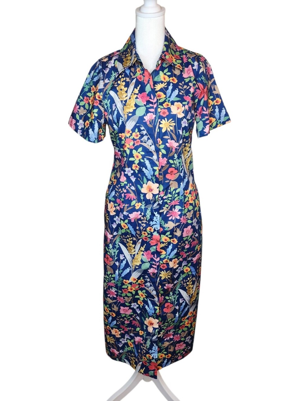 NEW J McLaughlin Davida Watercolor Petals Navy Multi Button Down Shirtdress XS